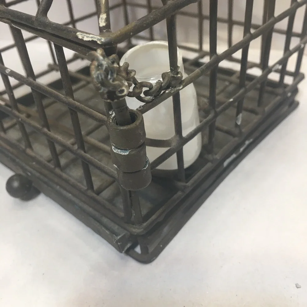 Vintage Iron Metal Bird Cage With Bird On Top w/ Hinge opening,pull Out Tray
